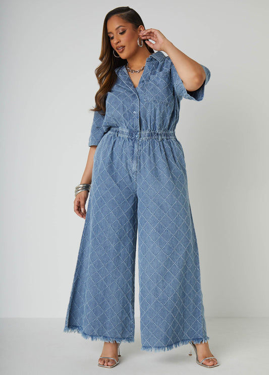 Plus Size Jean Jumpsuit Wide Leg Jumpsuit Denim Jumpsuit