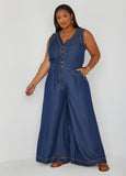 Wide Leg Chambray Jumpsuit
