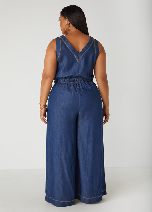 Wide Leg Chambray Jumpsuit