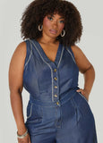 Tall Wide Leg Chambray Jumpsuit