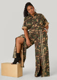 Striped Camo Print Denim Jumpsuit