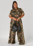 Striped Camo Print Denim Jumpsuit