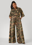 Striped Camo Print Denim Jumpsuit