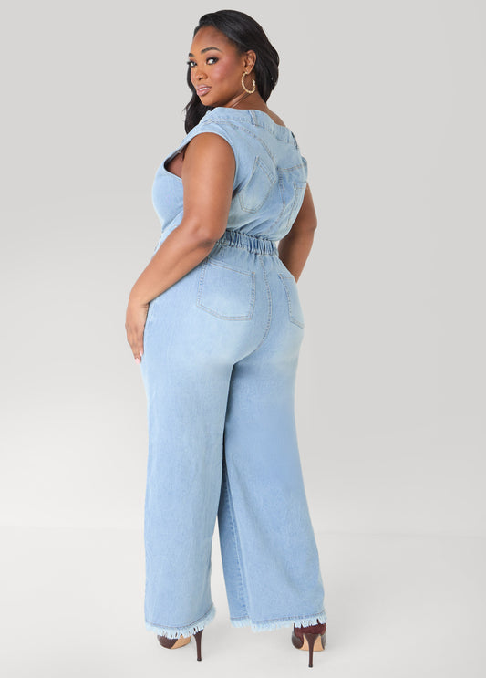 Off The Shoulder Denim Jumpsuit