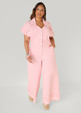 Wide Leg Frayed Denim Jumpsuit