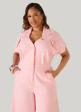 Wide Leg Frayed Denim Jumpsuit