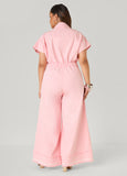 Wide Leg Frayed Denim Jumpsuit