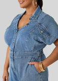 Frayed Denim Wide Leg Jumpsuit