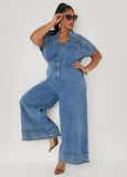 Frayed Denim Wide Leg Jumpsuit