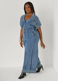 Tall Frayed Denim Wide Leg Jumpsuit