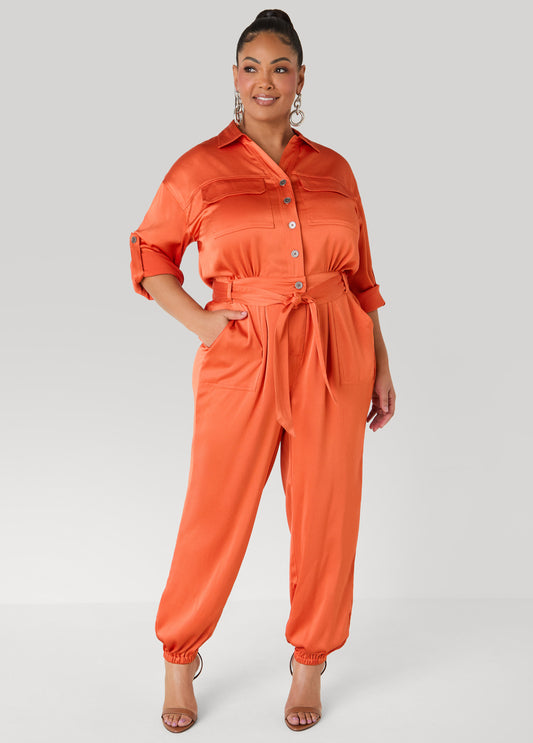 Hammered Satin Joggers Jumpsuit