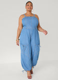 Convertible Denim Joggers Jumpsuit