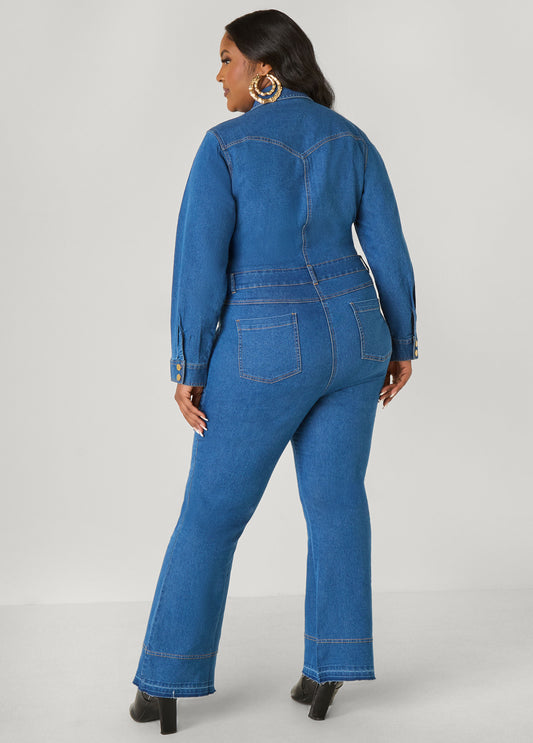 Flared Denim Jumpsuit