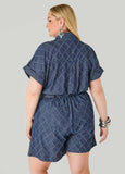 Checked Distressed Denim Romper