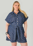 Checked Distressed Denim Romper