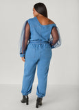 Mesh Sleeved Denim Jumpsuit