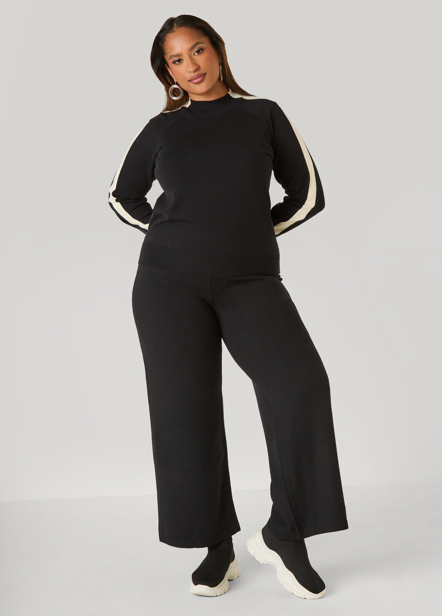 Plus Size Mock Neck Striped Sweater