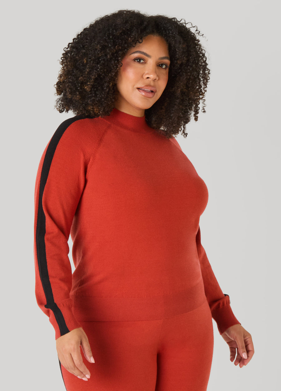 Plus Size Striped Mock Neck Sweater