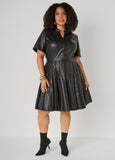 Faux Leather Pintucked Dress