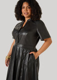Faux Leather Pintucked Dress