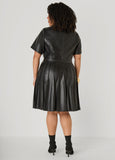 Faux Leather Pintucked Dress