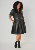 Faux Leather Pintucked Dress