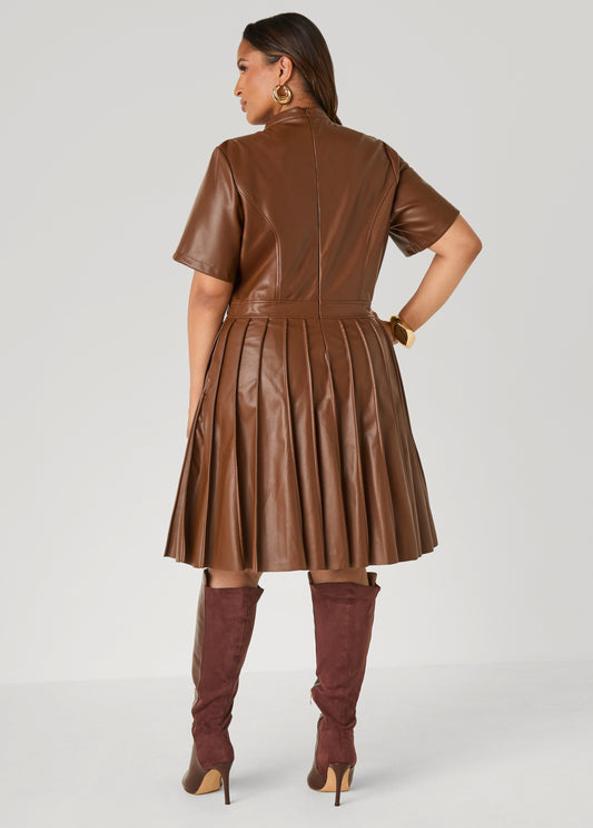 Pintucked Faux Leather Dress