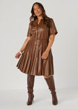 Pintucked Faux Leather Dress