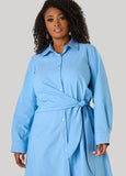 Pinstriped Waist Tie Shirtdress