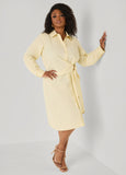 Pinstriped Waist Tie Shirtdress