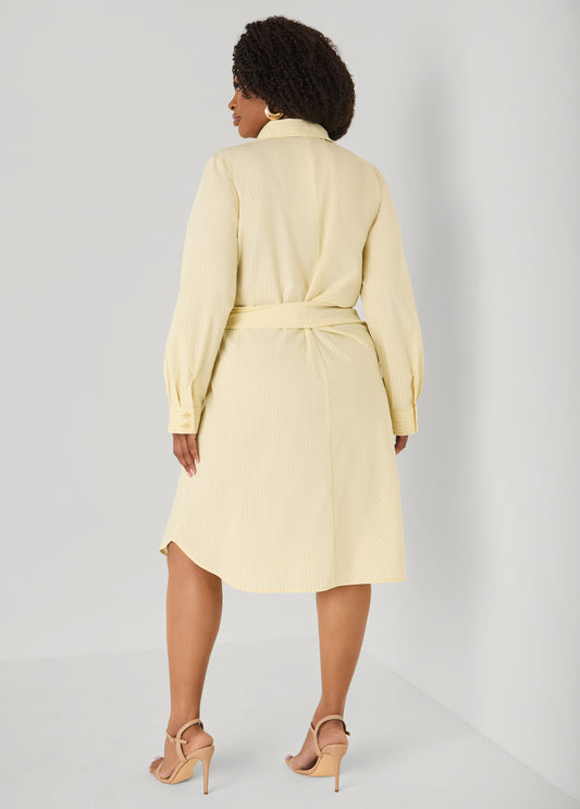 Pinstriped Waist Tie Shirtdress