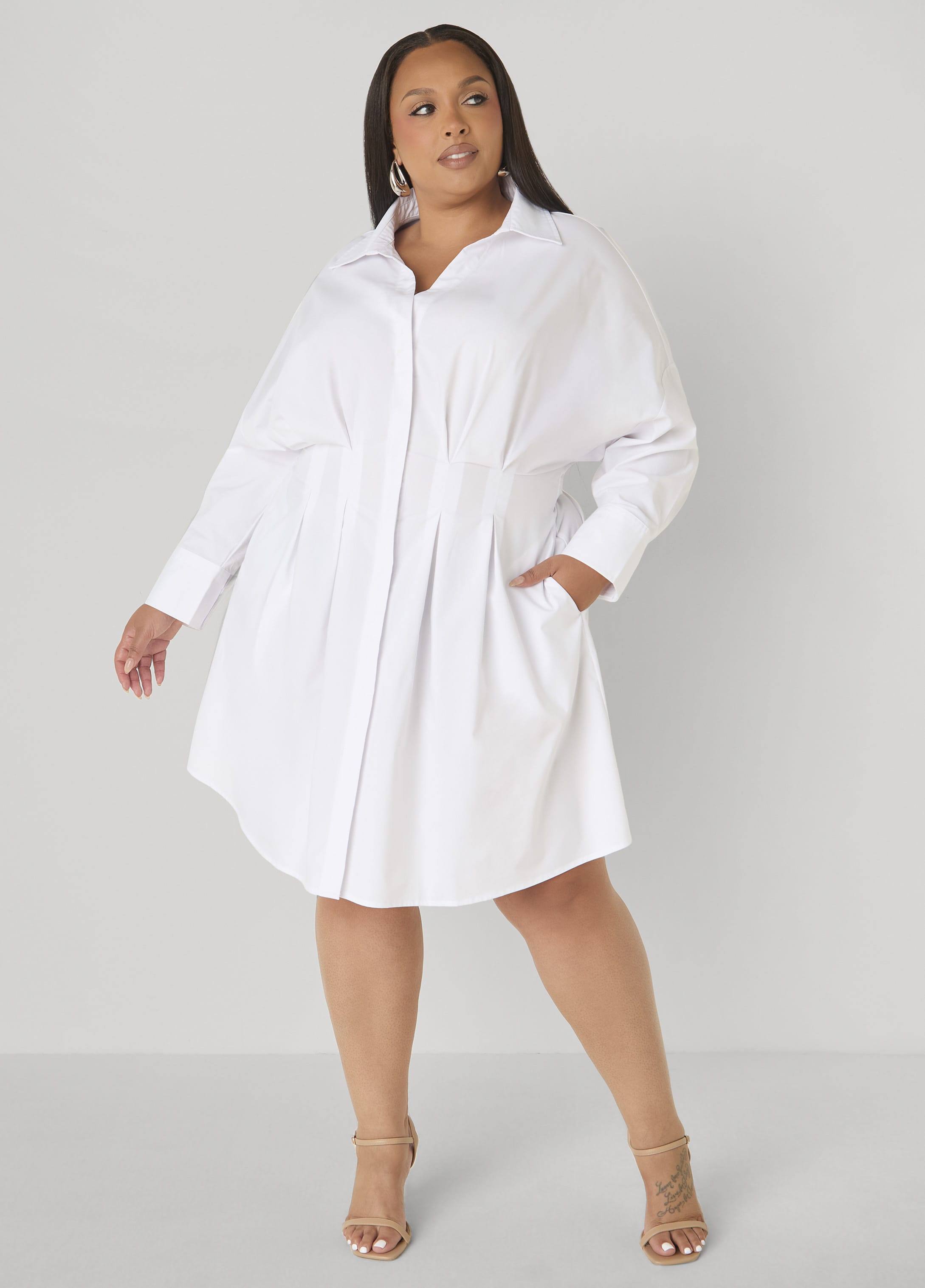 Pleated Poplin Shirtdress