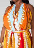 Chain Trimmed Chain Print Dress