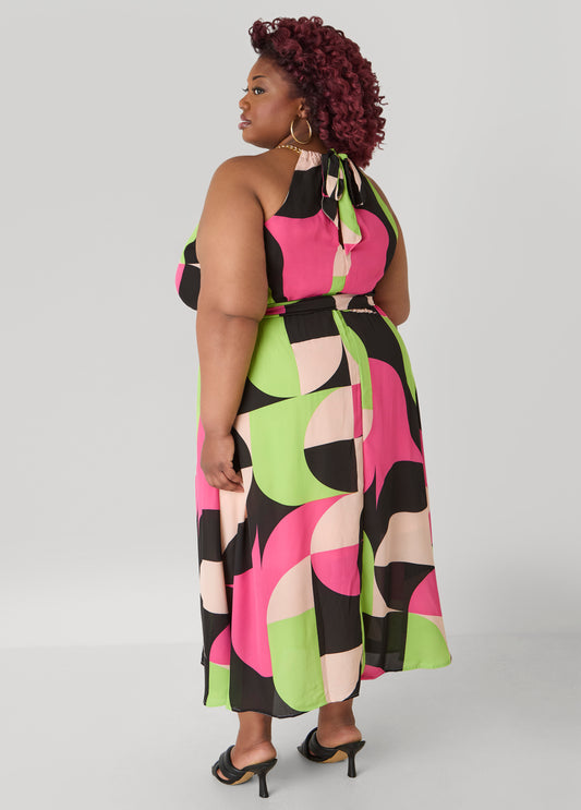 Chain Trimmed Circle Print Dress