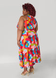 Chain Trimmed Geo Print Dress