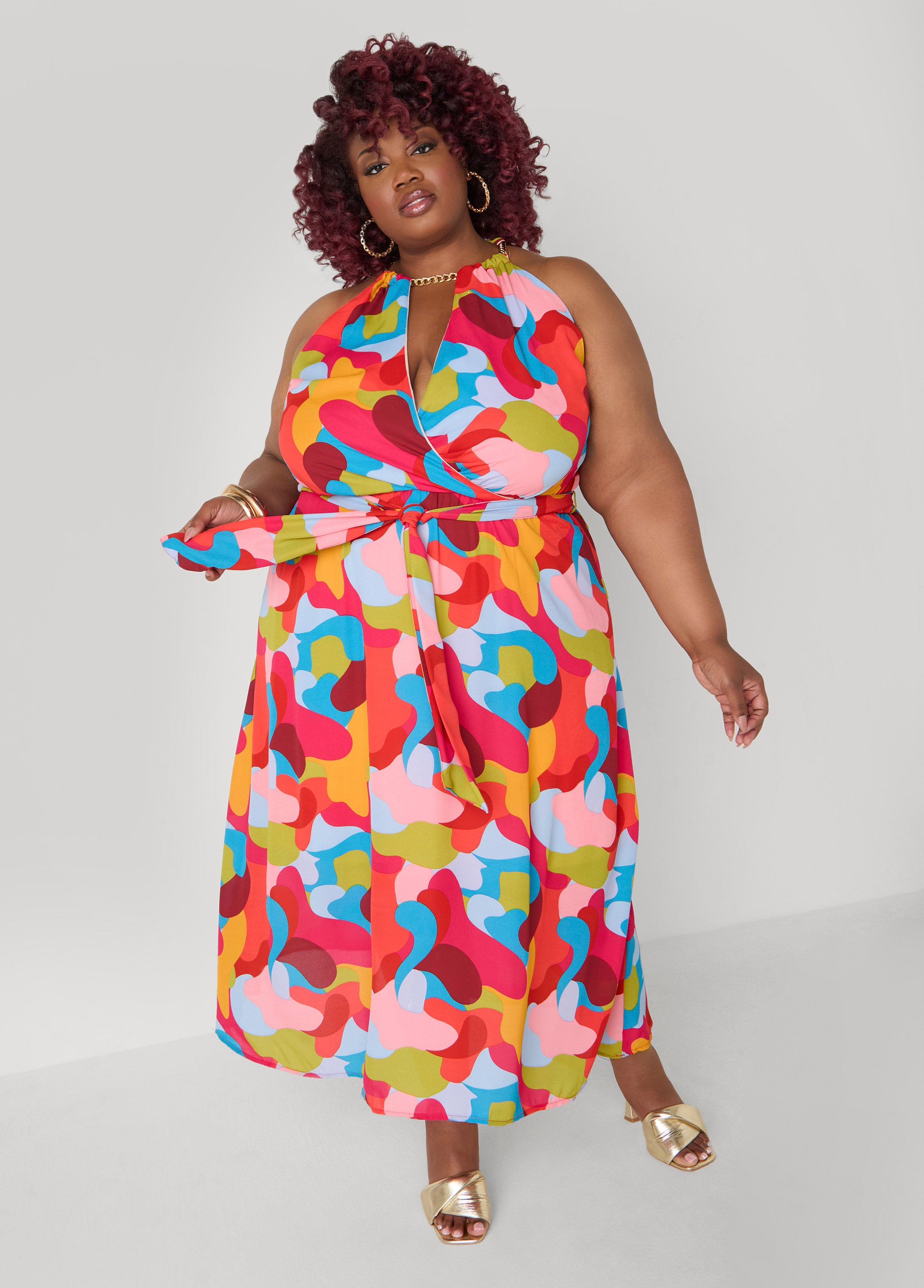 Plus Size A Line Dress Geo Print Maxi Dress Summer Fit Flare Dress