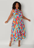 Chain Trimmed Abstract Print Dress