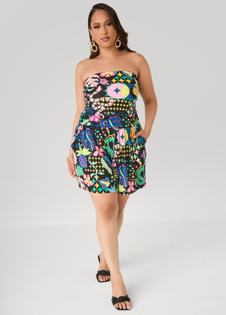 Strapless Printed Romper – Ashley Stewart
