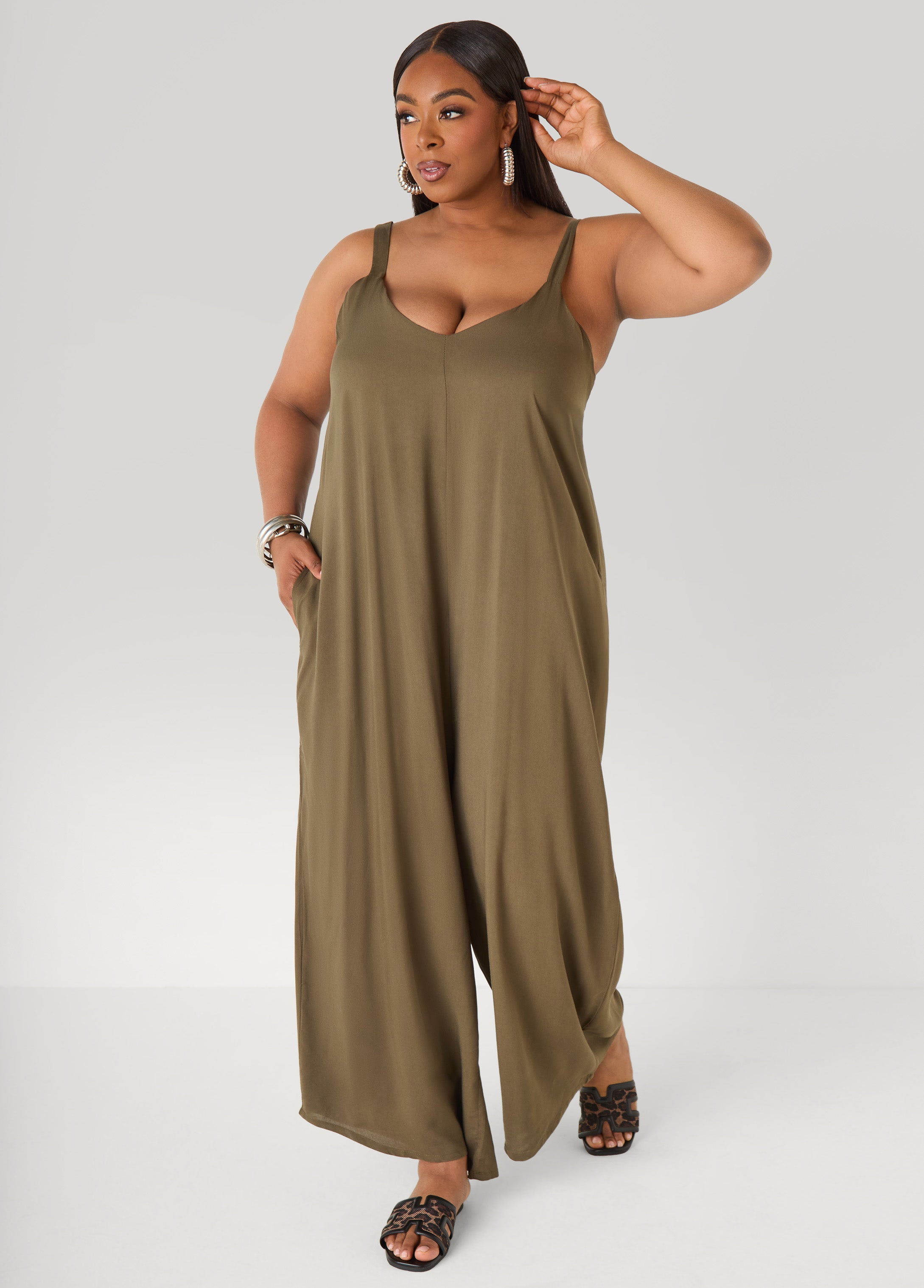 Plus Size Wide Leg Jumpsuit Summer Sleeveless Woven Jumpsuit