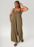 Plus Size Wide Leg Jumpsuit Summer Sleeveless Woven Jumpsuit