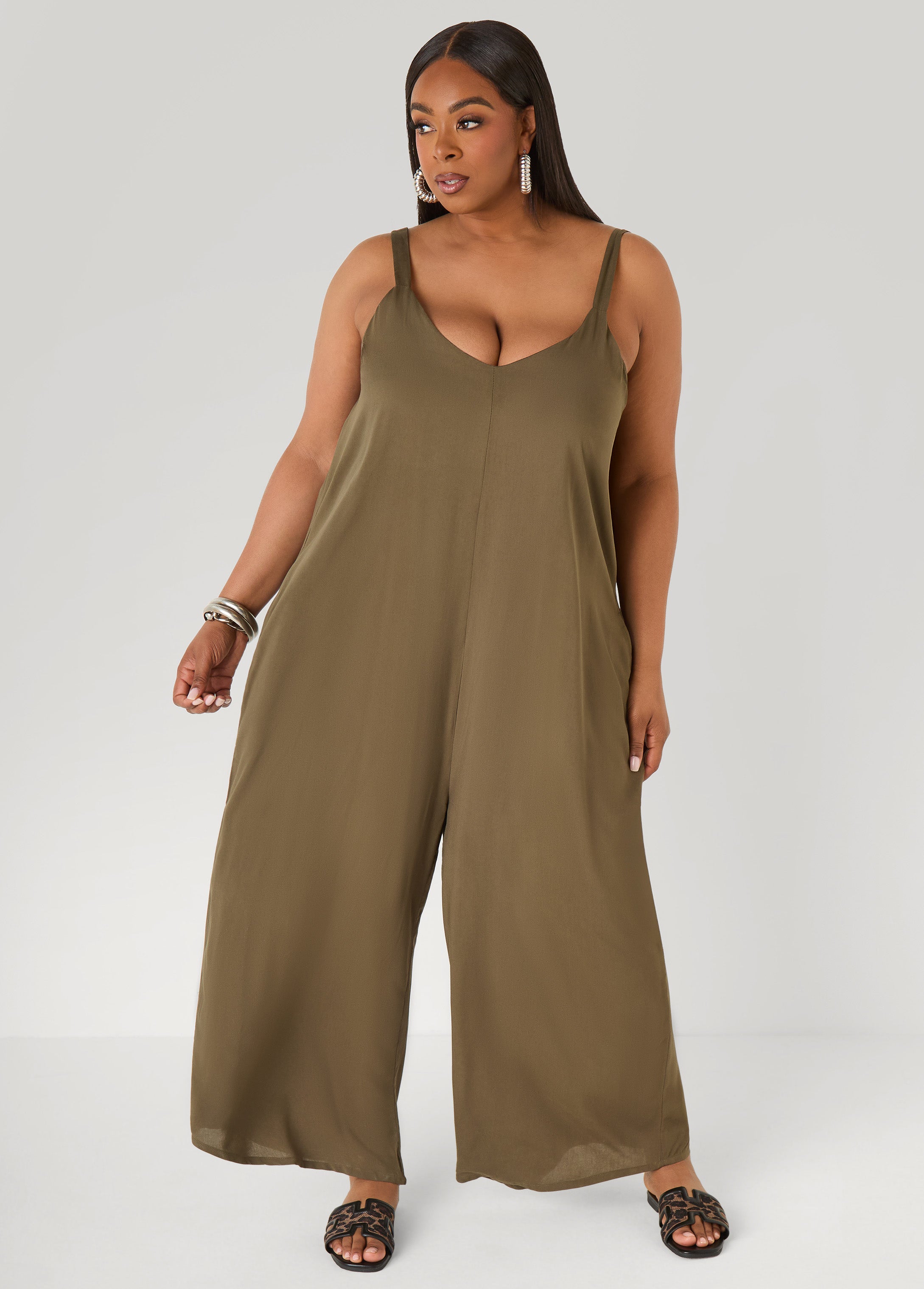 Plus Size Wide Leg Jumpsuit Summer Sleeveless Woven Jumpsuit