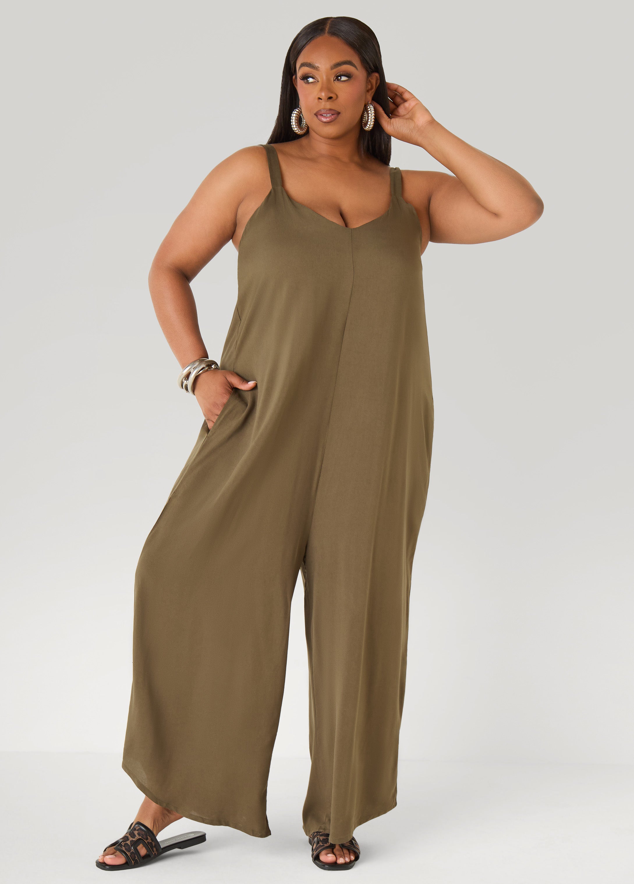 Plus Size Wide Leg Jumpsuit Summer Sleeveless Woven Jumpsuit