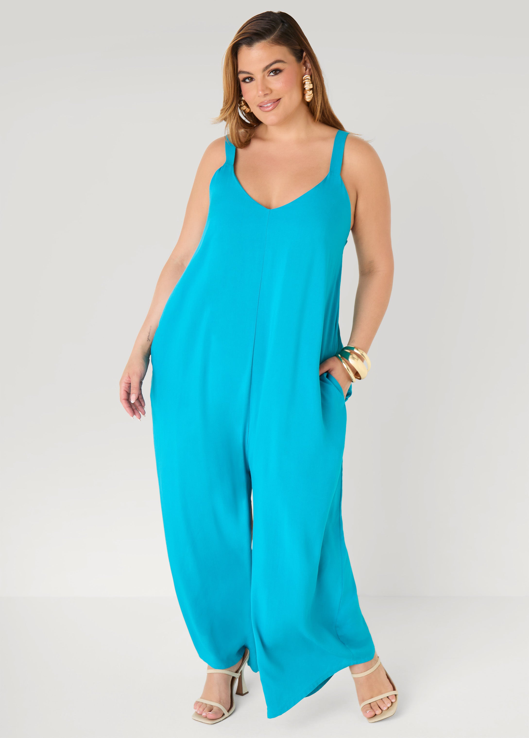 Plus Size Wide Leg Jumpsuit Summer Sleeveless Woven Jumpsuit
