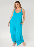 Plus Size Wide Leg Jumpsuit Summer Sleeveless Woven Jumpsuit