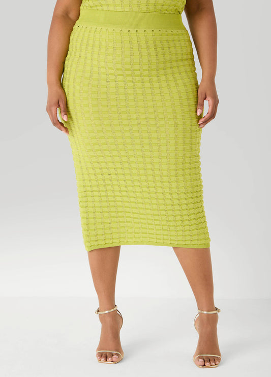 Textured Checked Midi Skirt