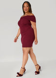 Ribbed Off The Shoulder Mini Dress