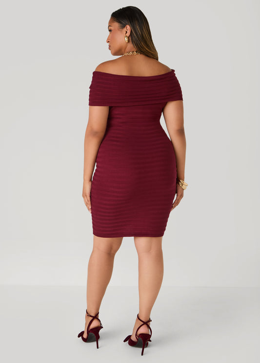 Ribbed Off The Shoulder Mini Dress