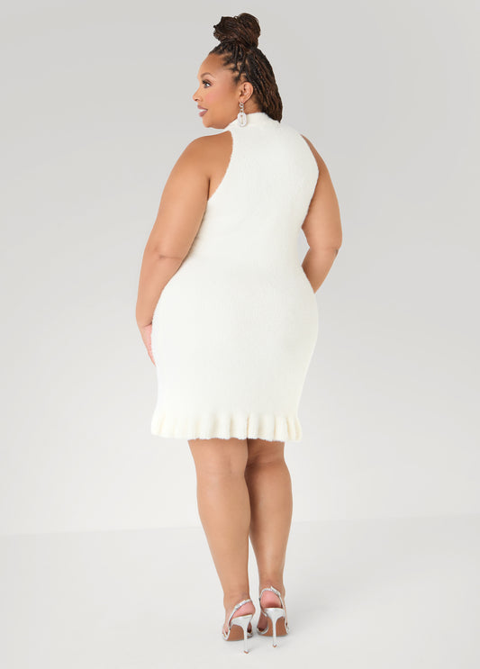 Flounced Embellished Sweater Dress