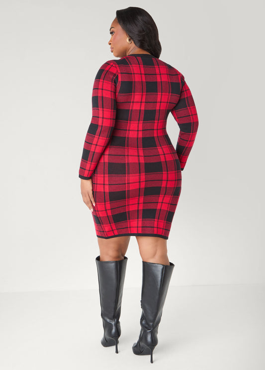 Plaid Bodycon Sweater Dress