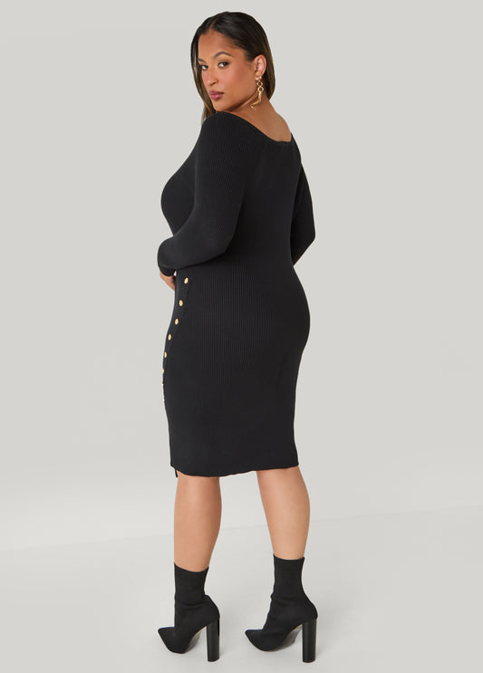 Button Embellished Sweater Dress
